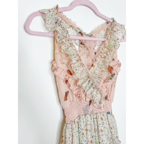 Free People Floral Skies Hi-Low Ruffle Midi Dress Size Medium - Picture 6 of 8